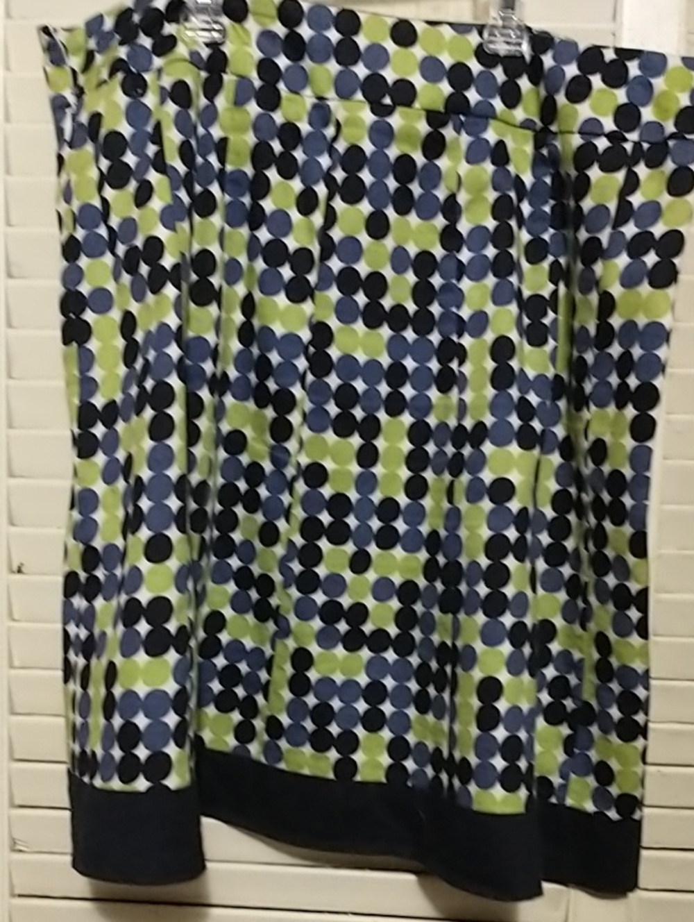 Ann Taylor Polka Dot A-Line cotton Skirt in Green, Navy, black White lined sz 8P